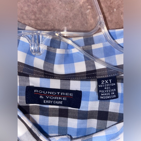 Roundtree & Yorke Easy Care LS shirt-blue/black/white check pattern-size 2XT-EUC - Picture 3 of 3